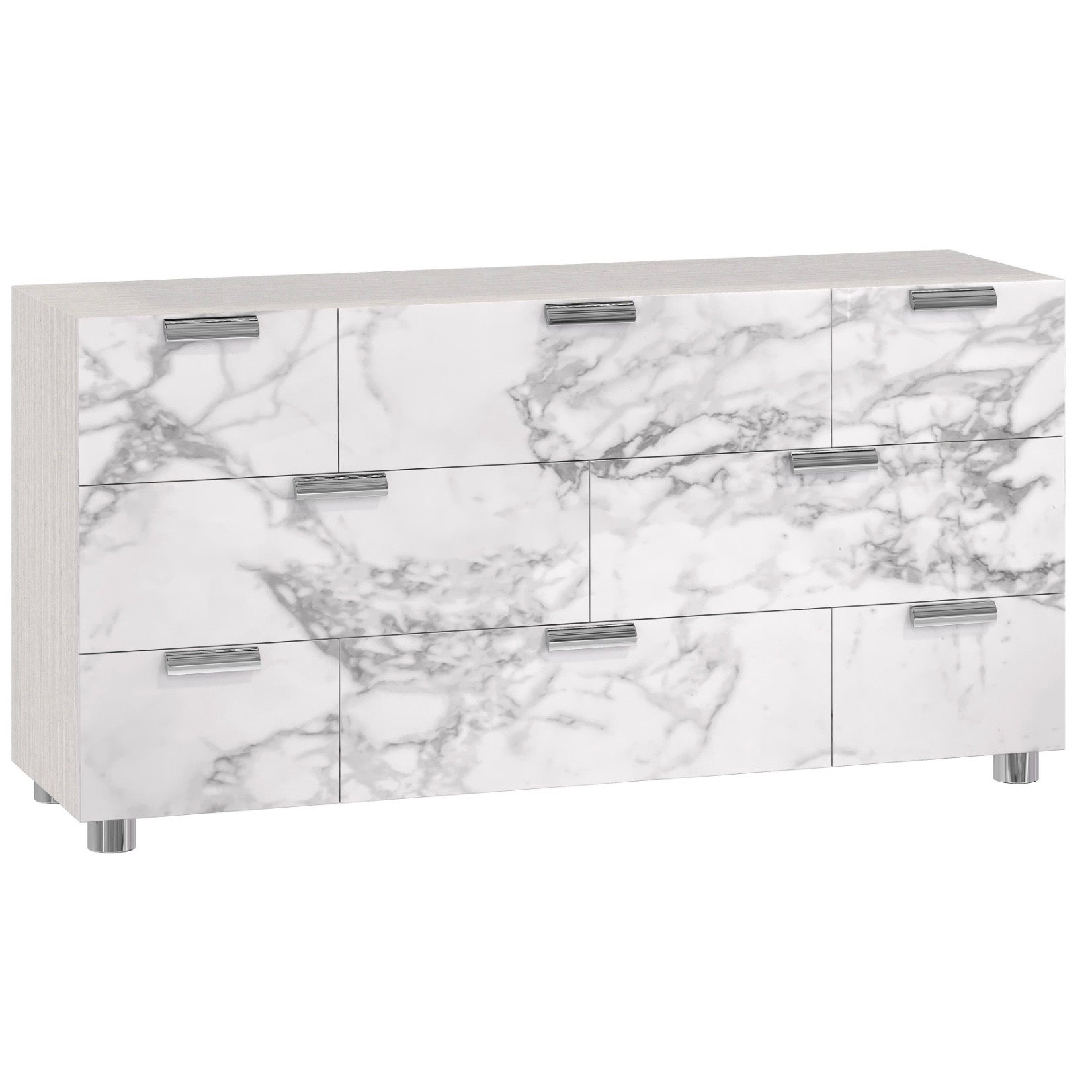 Bernhardt Stratum Collection Eight Drawer Dresser ~ Arabescato Stone with Mist Finish