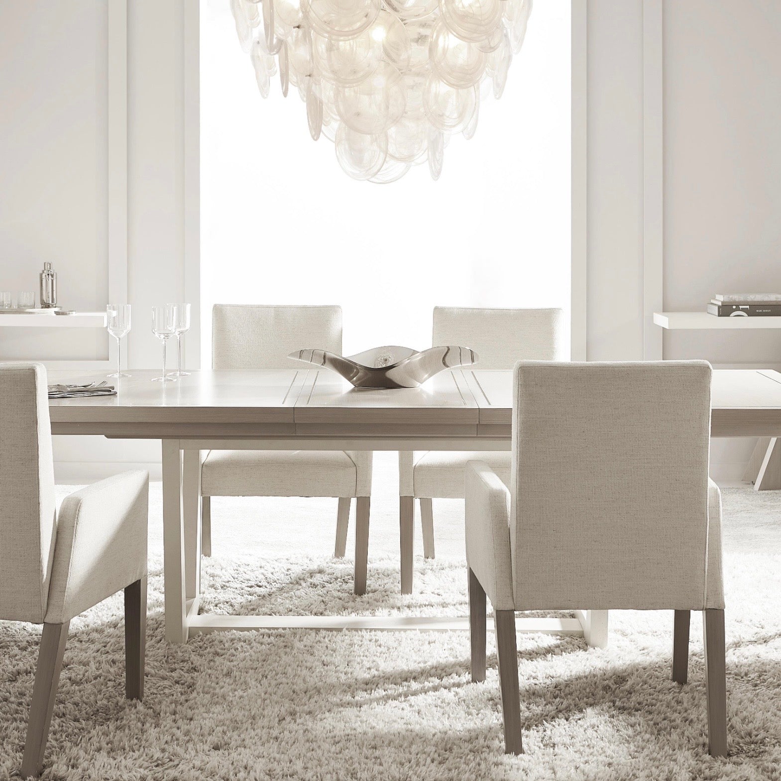 Bernhardt Stratum Collection Dining Table ~ Mist Finish with Faux Stone Base