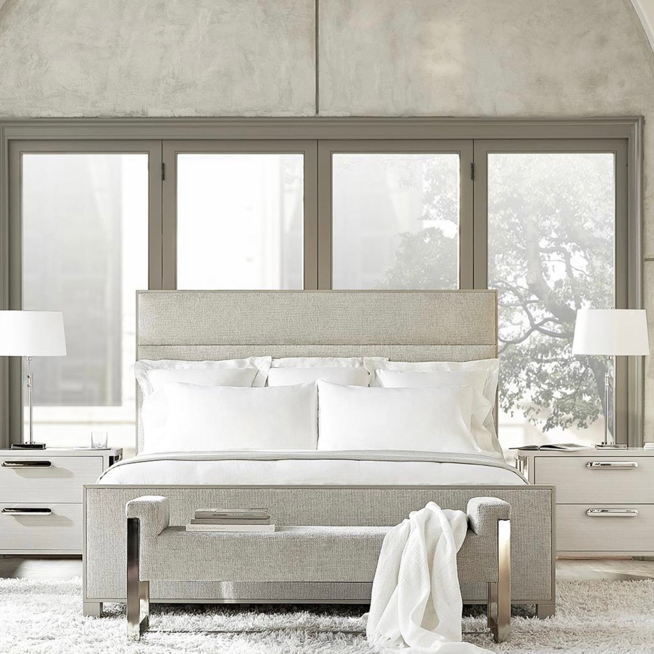 Bernhardt Stratum Collection Upholstered Bench with Polished Nickel Frame Steel
