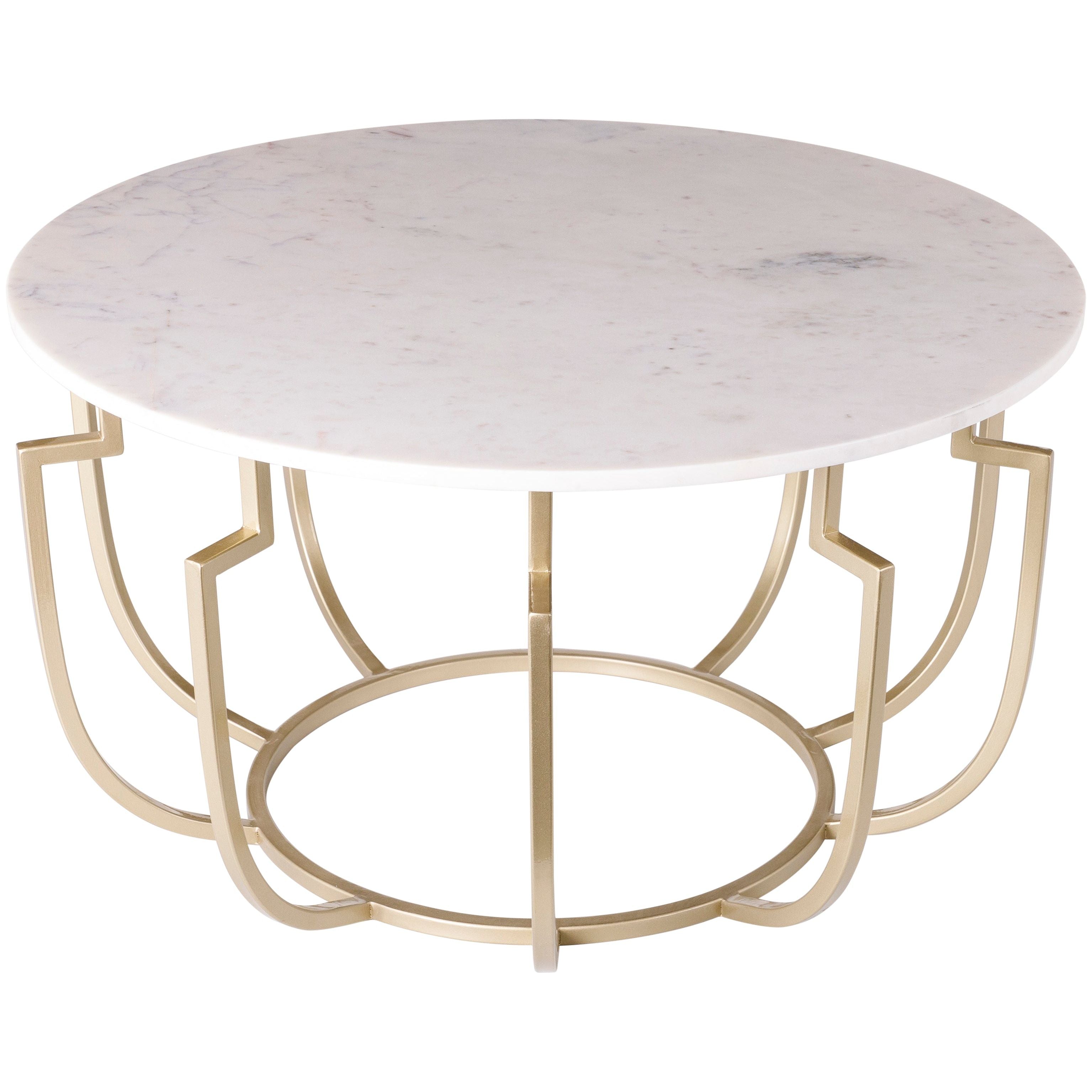 Surya Hendrix Modern White Marble Top With Champagne Metal Base Round Coffee Table HNX-004 - Image 2