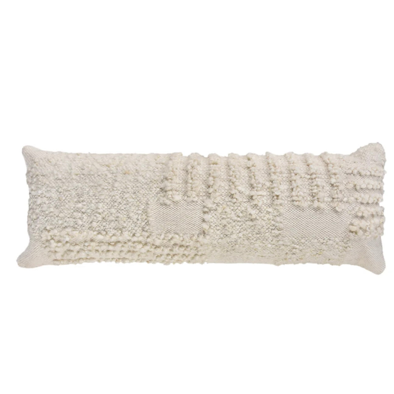 Anaya Home Cream Boucle Patchwork Handwoven Pillow 14x40 With Down Insert ~ DREAMY BEDDING SALE ~ Limited Quantity - Image 1