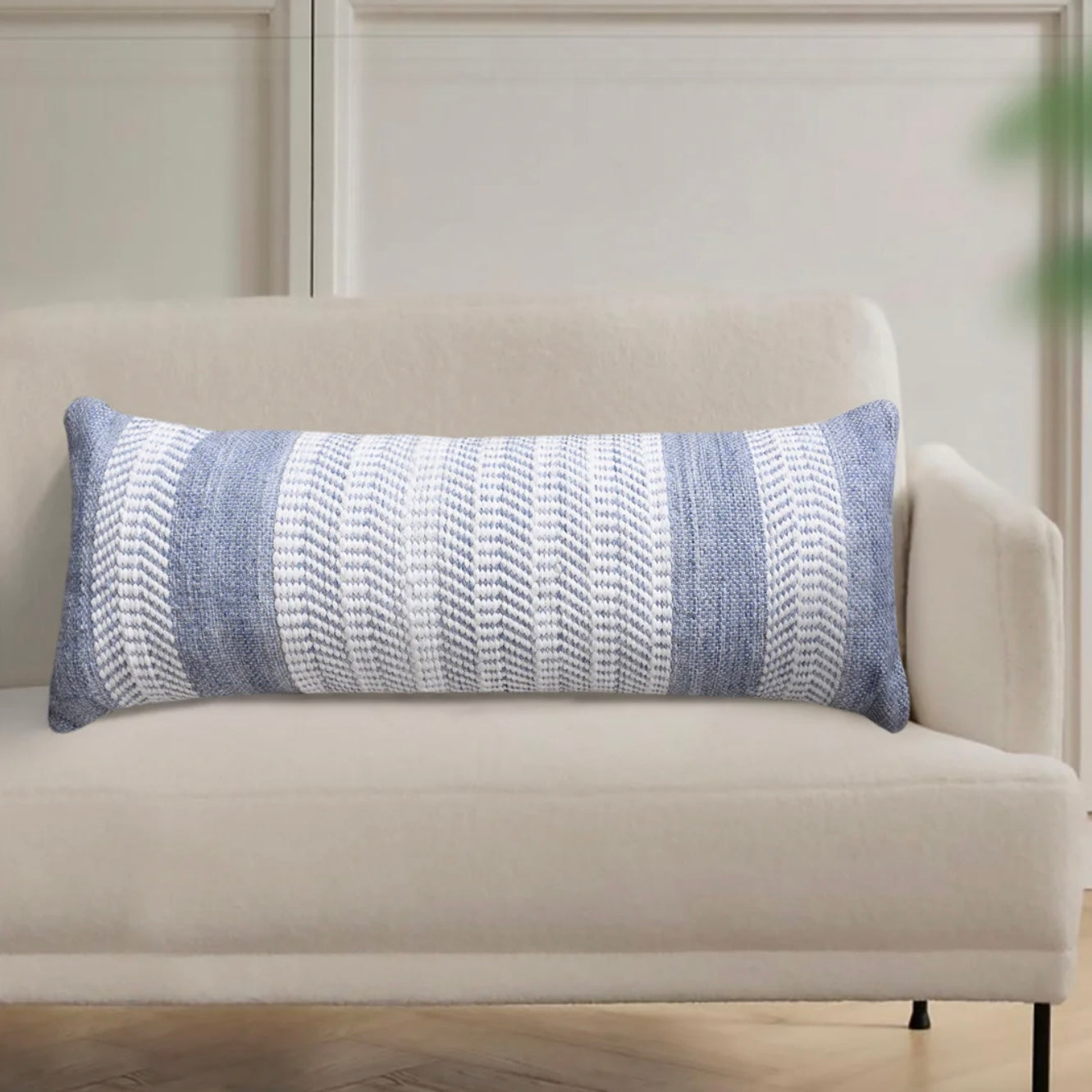 Anaya Home Seaside Stripe Handwoven Pillow 14x40 With Down Insert - Image 2