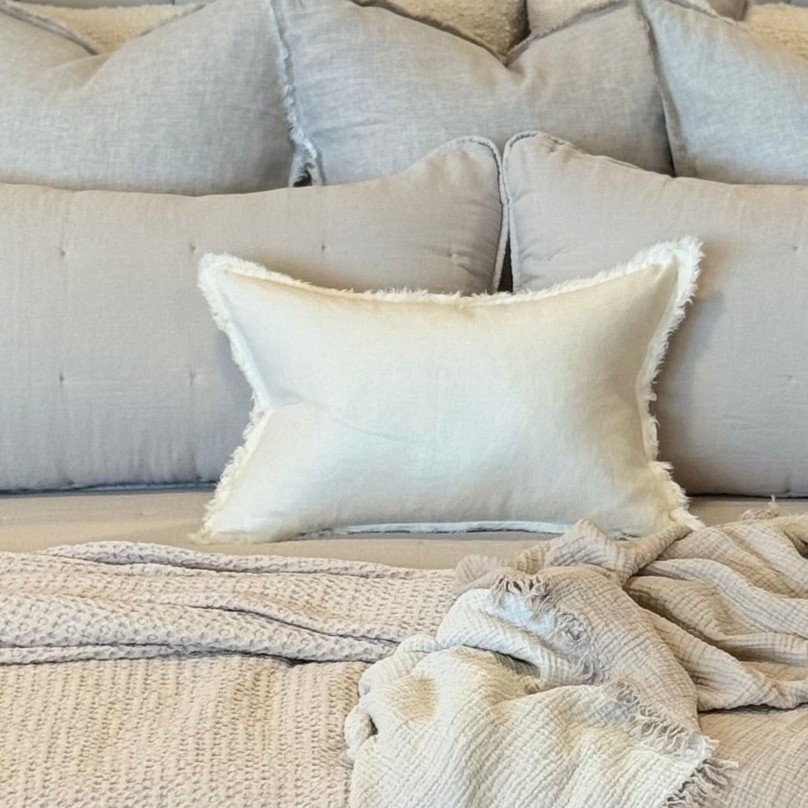Anaya Home So Soft Linen Ivory Fringe Pillow 14 x 20 With Down Insert ~ DREAMY BEDDING SALE ~ Limited Quantity - Image 1