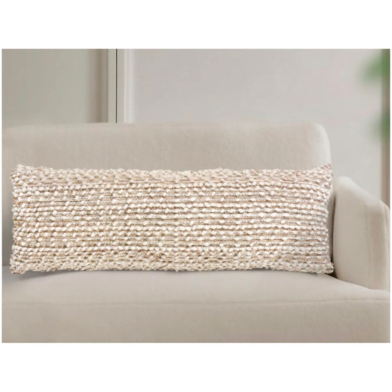 Anaya Home Natural Boucle Handwoven Pillow 14x40 With Down Insert - Image 2