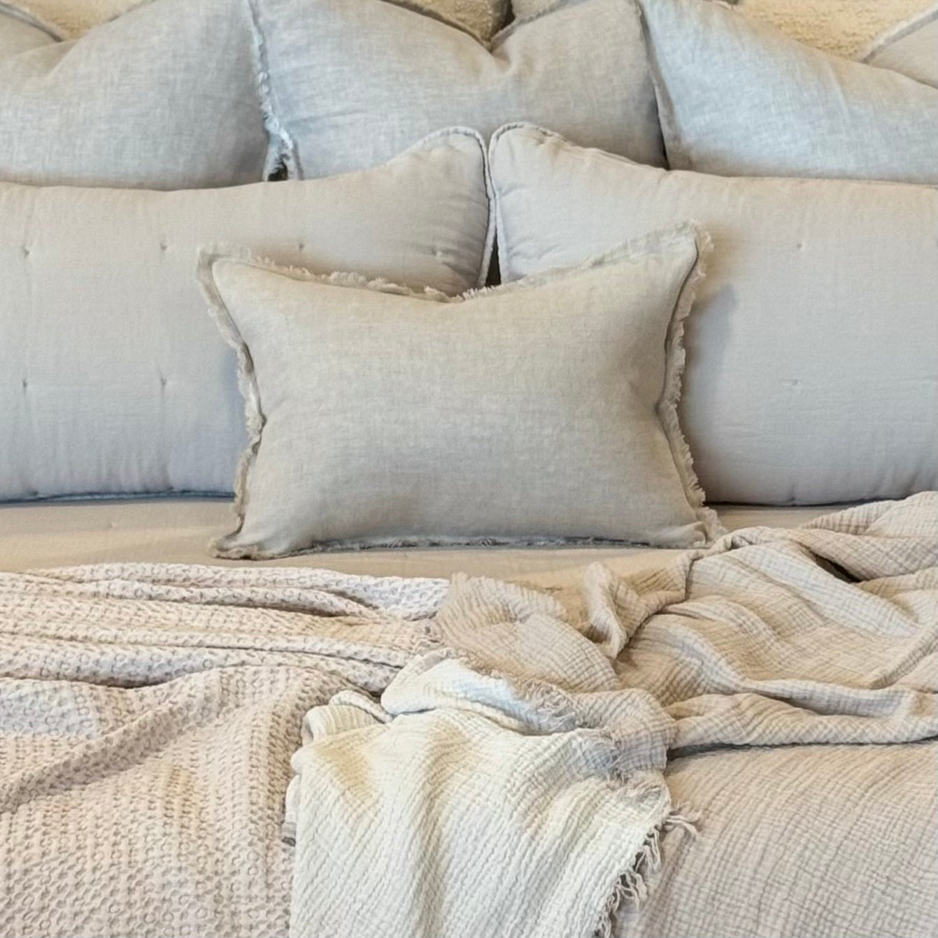 Anaya Home So Soft Linen Natural Beige Fringe Pillow 14 x 20 With Down Insert ~ DREAMY BEDDING SALE ~ Limited Quantity - Image 1
