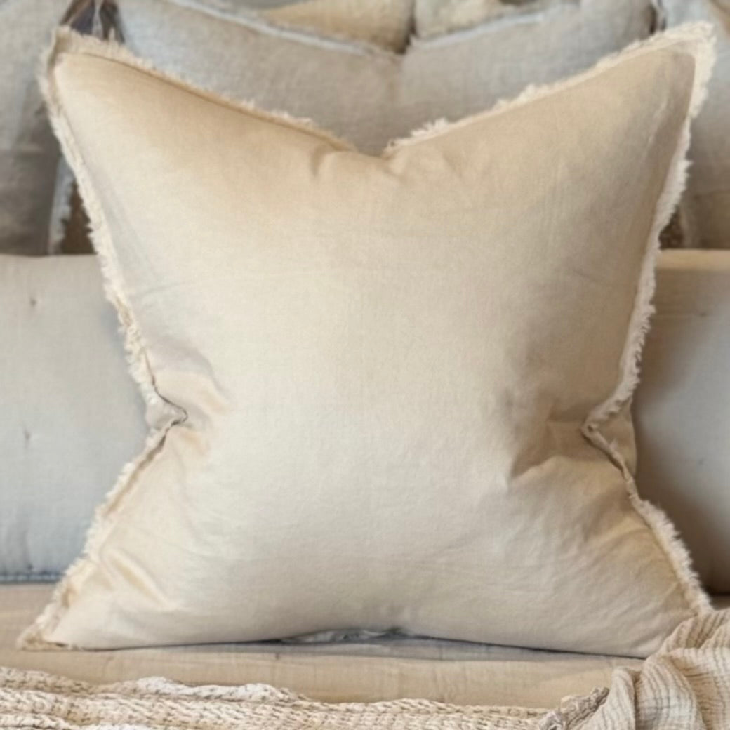 Anaya Home So Soft Linen Sandy Beige Fringe Pillow 26 x 26 With Down Insert ~ DREAMY BEDDING SALE ~ Limited Quantity - Image 1