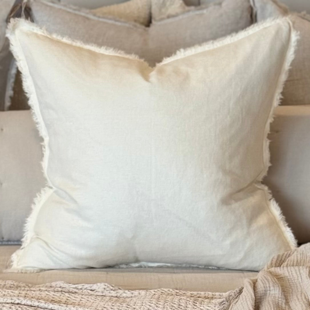 Anaya Home So Soft Linen Ivory Fringe Pillow 26 x 26 With Down Insert ~ DREAMY BEDDING SALE ~ Limited Quantity - Image 1