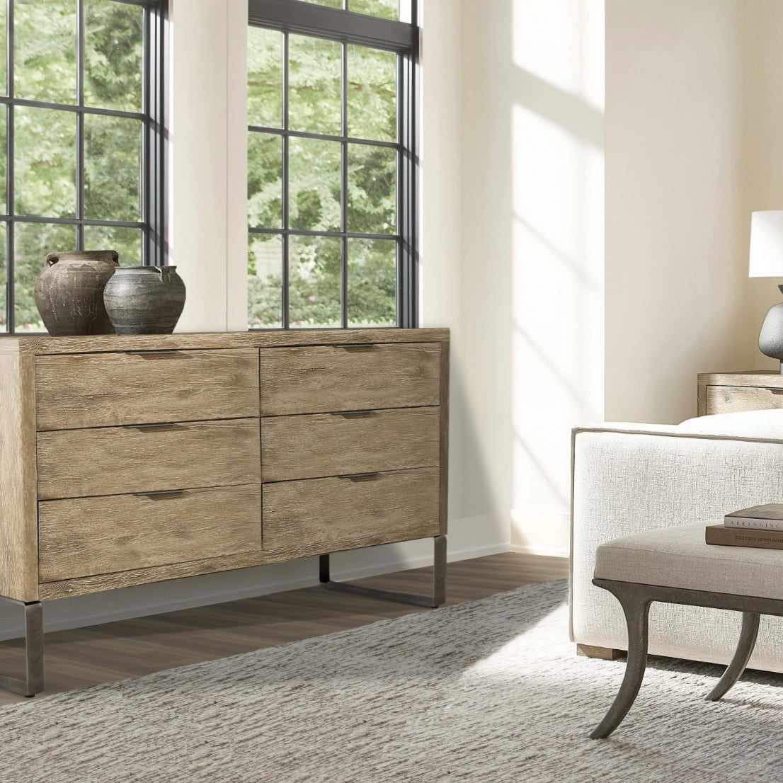 Bernhardt Tribeca Collection Six Drawer Dresser With Metal Base ~ Aurum Finish