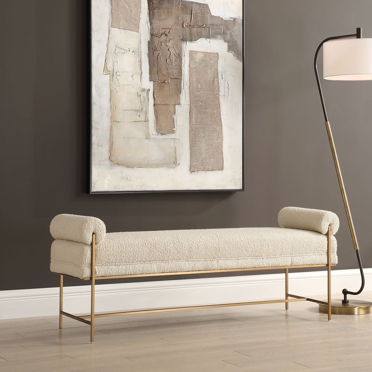 Uttermost Bolster Pearl White Textured Boucle Bench - Image 2