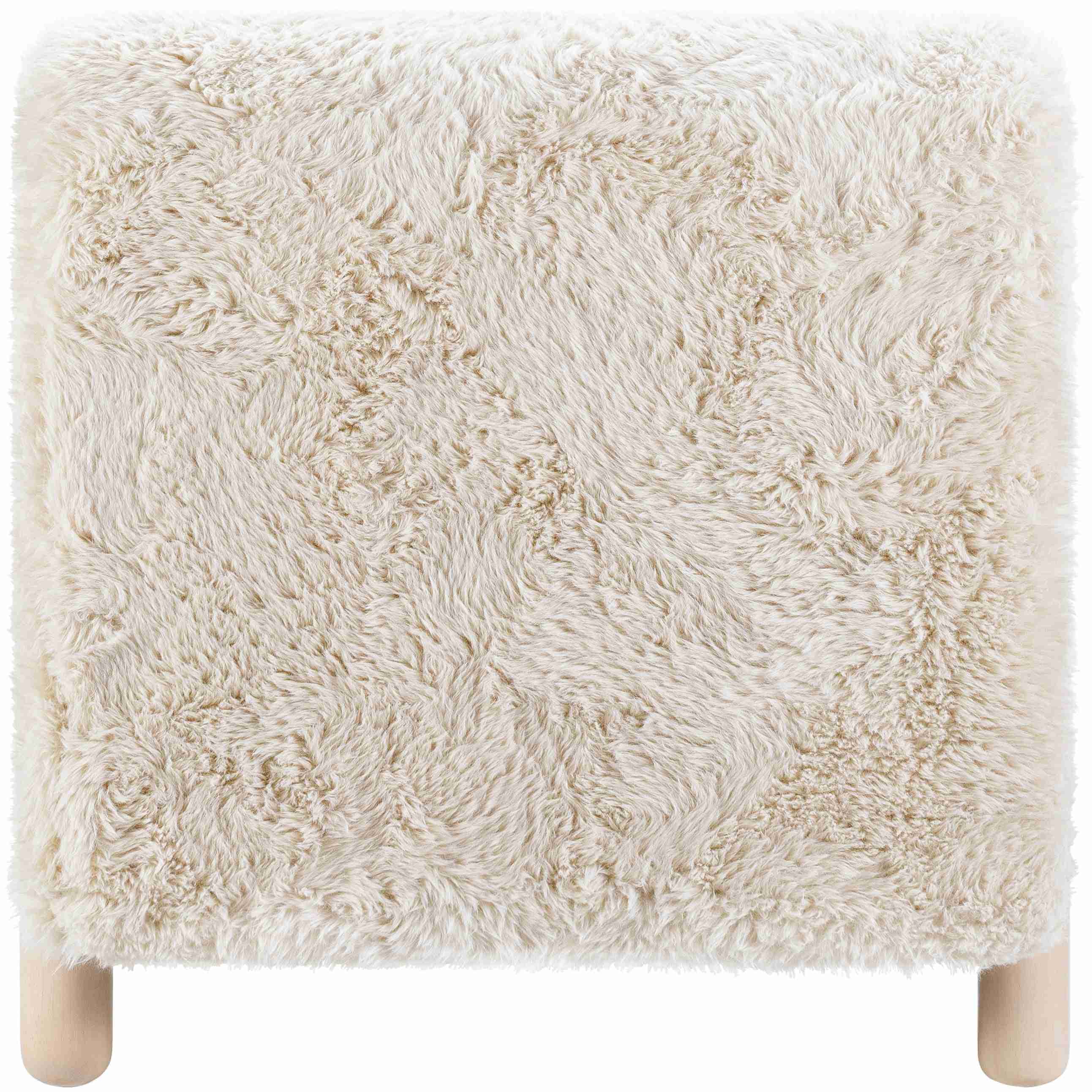 Surya Kenwood Modern Faux Cream Sherpa Low Profile Accent Chair With Wood Legs - Image 3