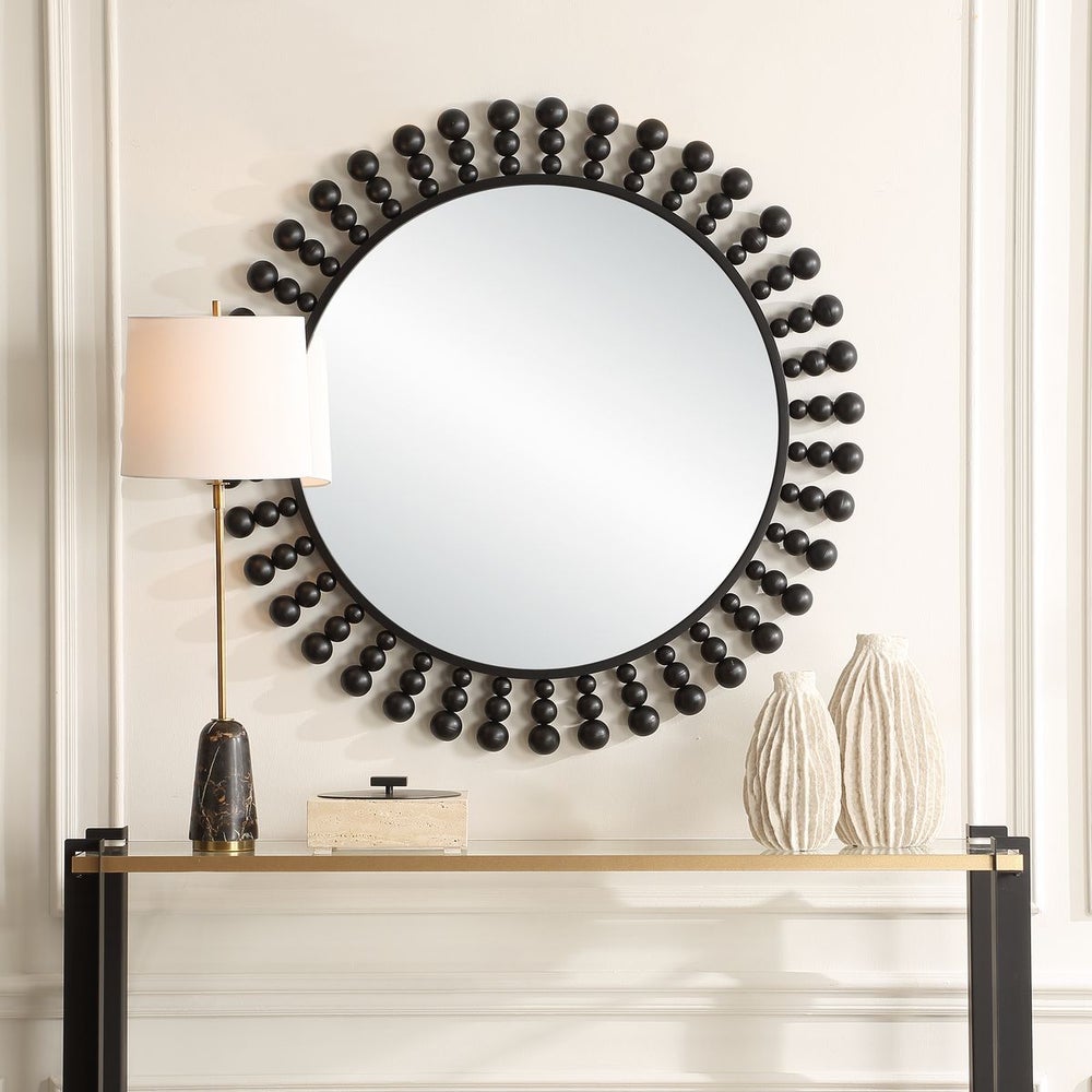 Uttermost Aziel Sleek Satin Black Round Mirror - Image 1