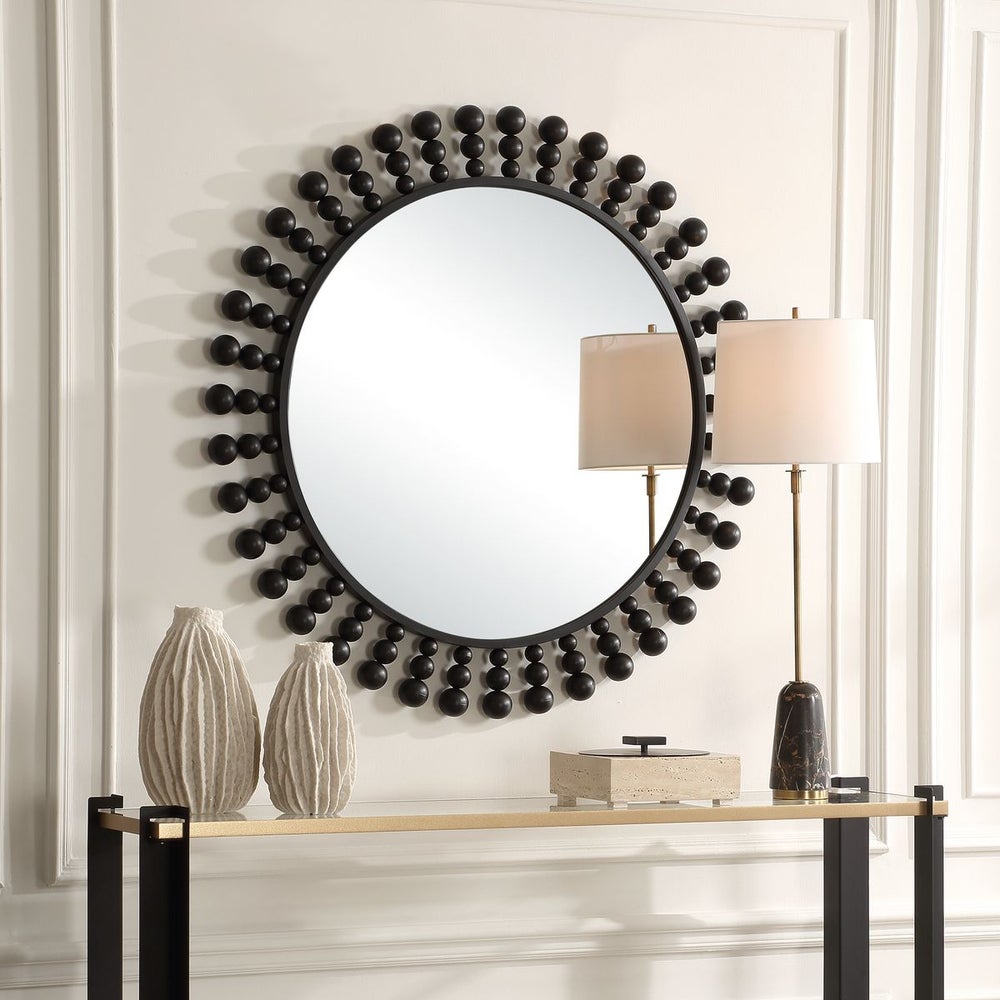 Uttermost Aziel Sleek Satin Black Round Mirror - Image 3