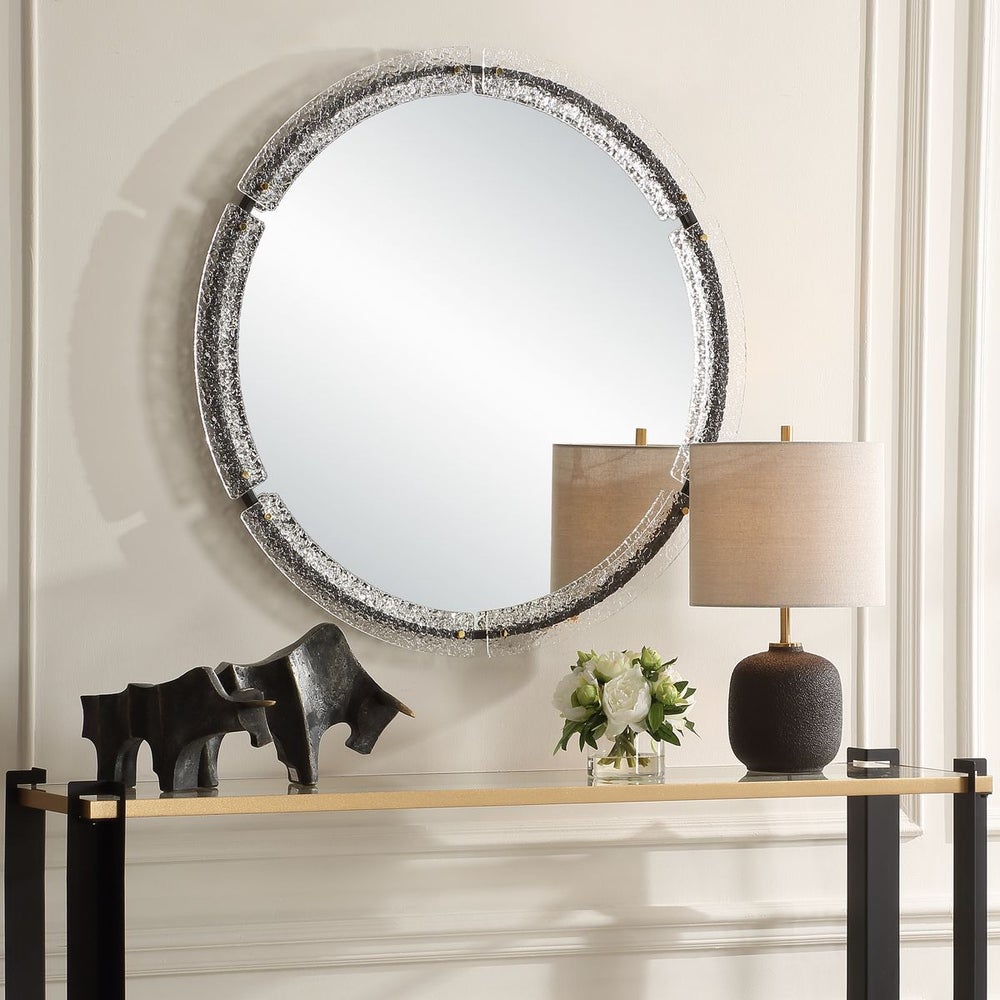 Uttermost Crystalline Sleek Black Iron Framed Round Mirror - Image 2