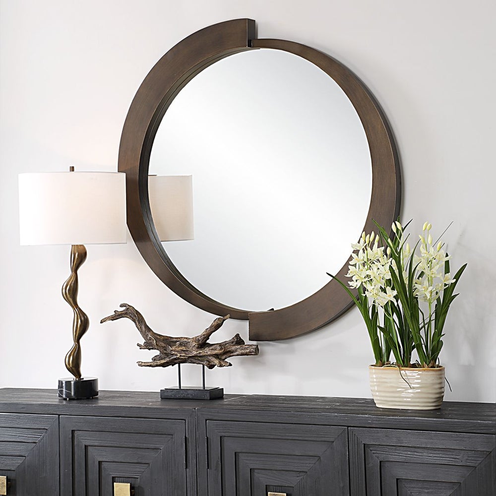 Uttermost Reverse Brushed Bronze Round Mirror - Image 1