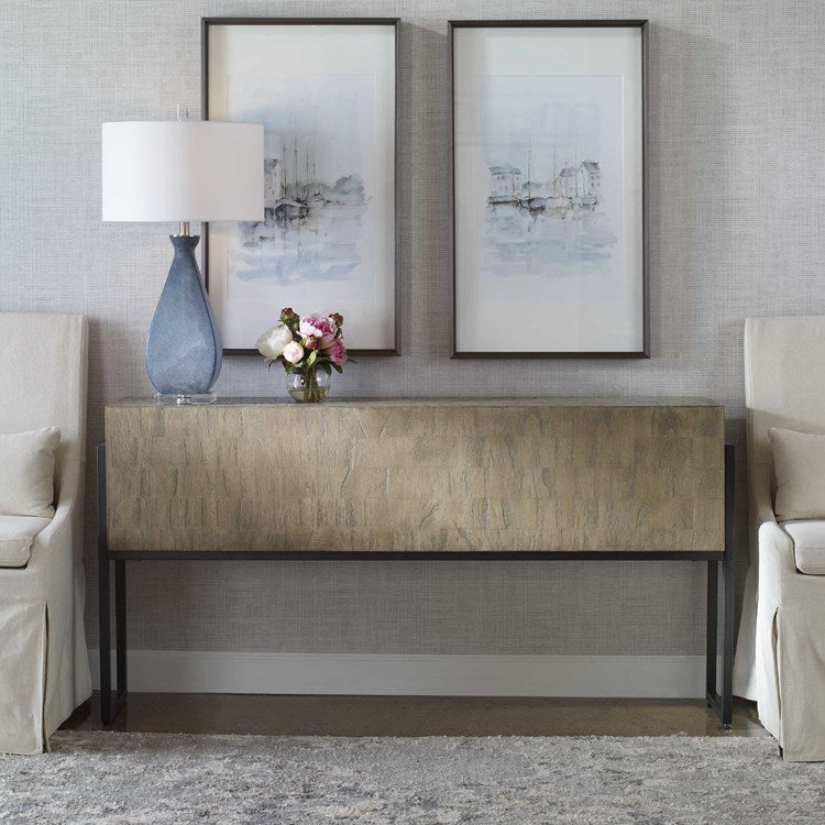 Uttermost Nevis Light Wash With Aged Iron Frame Console Table - Image 2