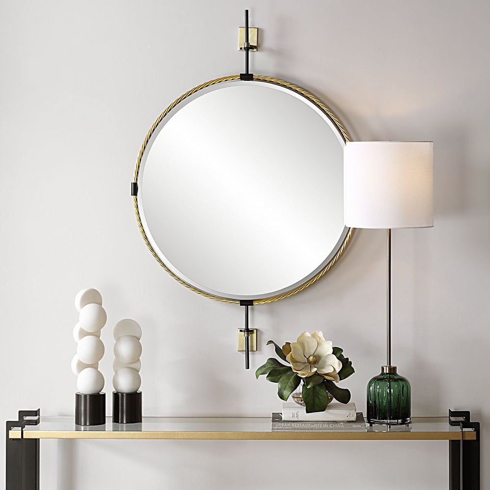 Uttermost Guardrail Twisted Iron Finished Frame Round Mirror - Image 1