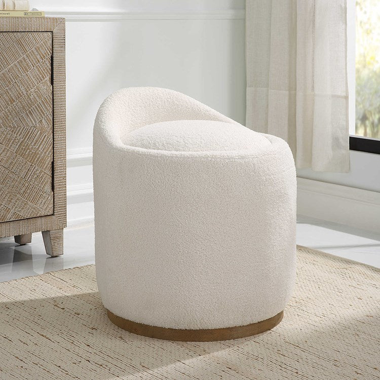 Uttermost Swirl Swivel Stool Natural Faux Sheepskin with Swivel Base - Image 1