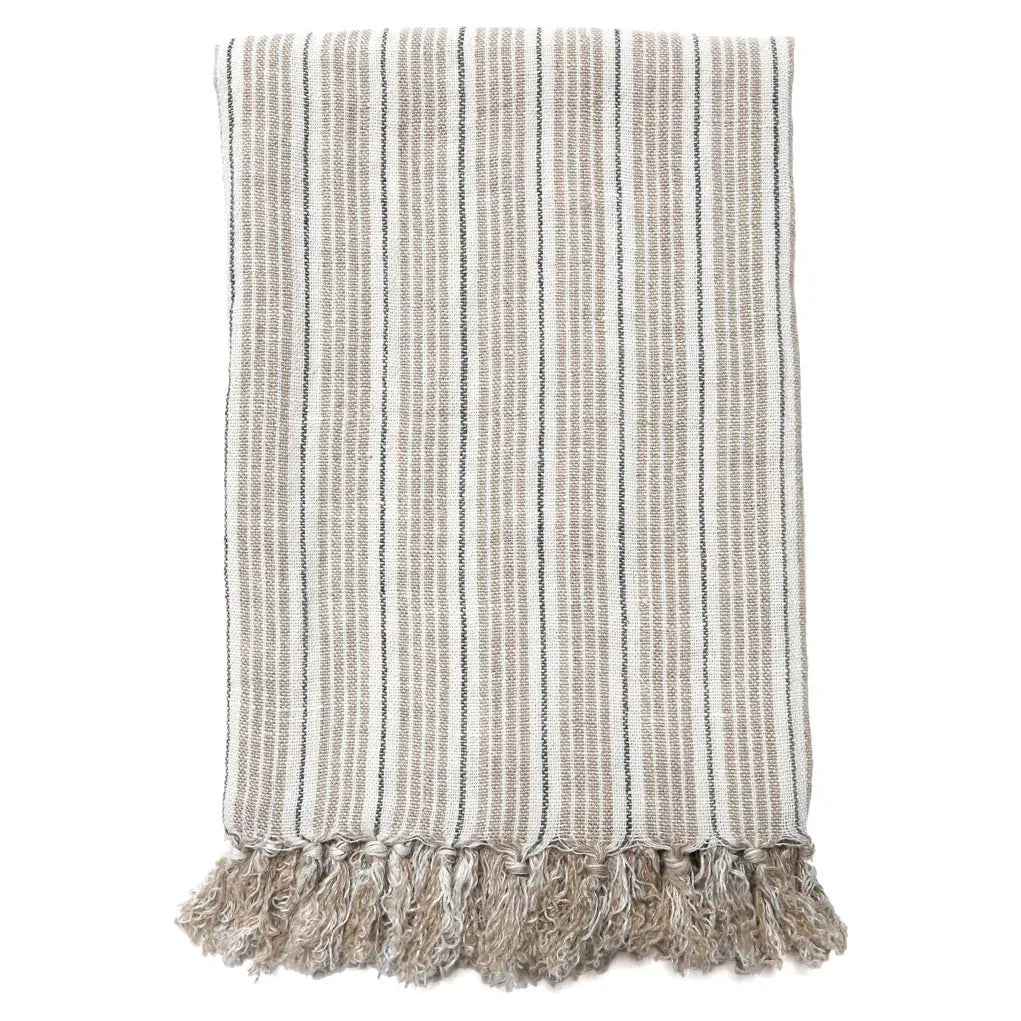 Pom Pom at Home Newport Natural and Midnight Striped Linen Throw Blanket ~ 50” x 70” - Image 1