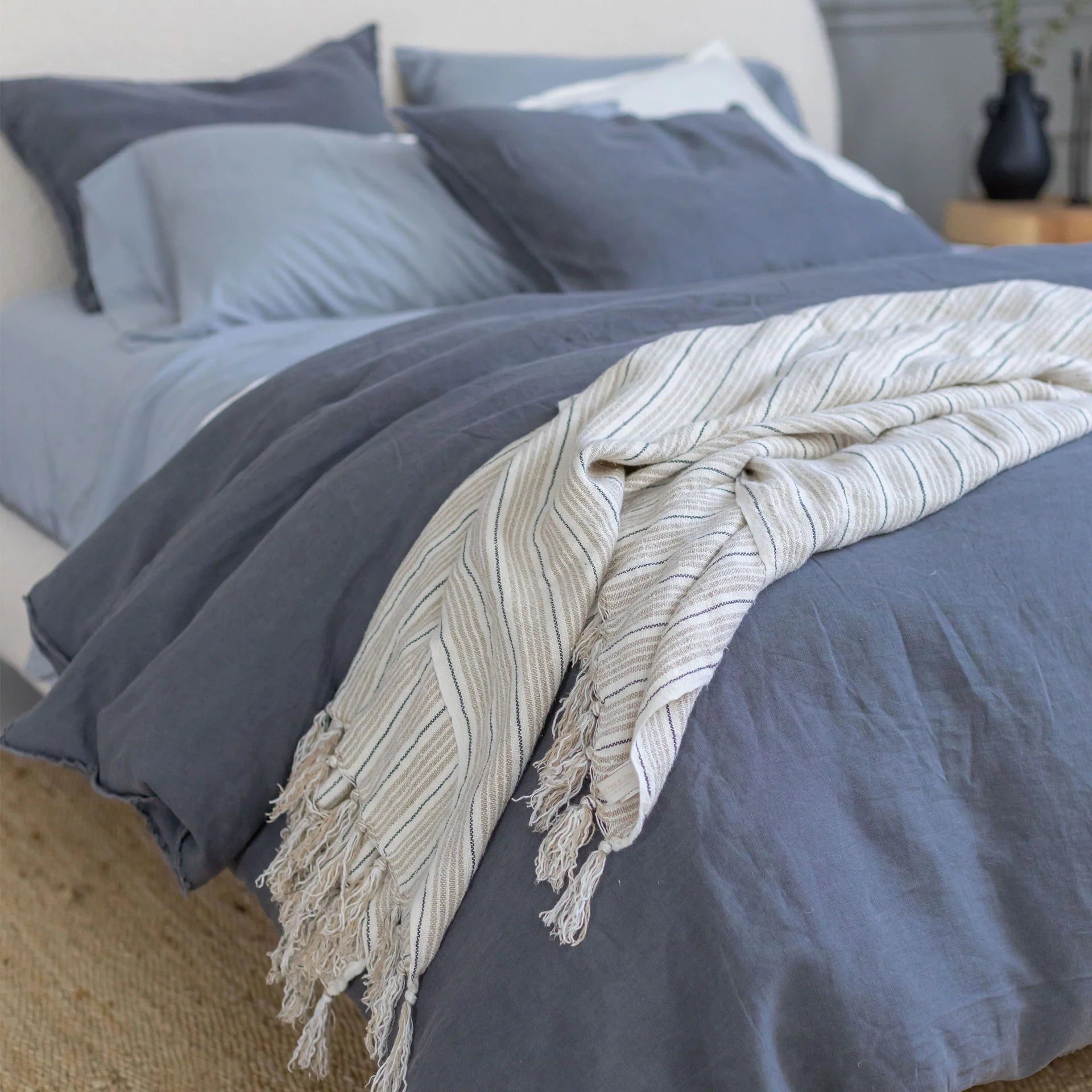 Pom Pom at Home Newport Natural and Midnight Striped Linen Throw Blanket ~ 50” x 70” - Image 2