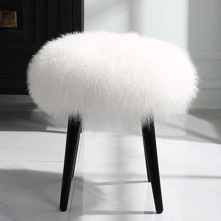 Uttermost Woolly Accent Stool White Sheepskin With Matte Black Legs - Image 3
