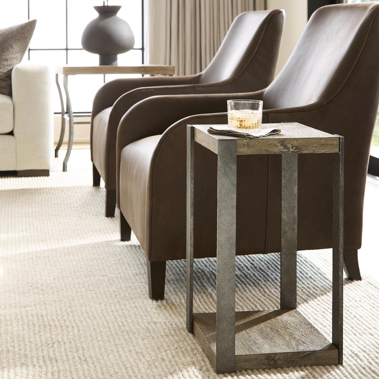 Bernhardt Tribeca Collection Accent Table ~ Aurum Finish with Textured Steel Base - Image 1
