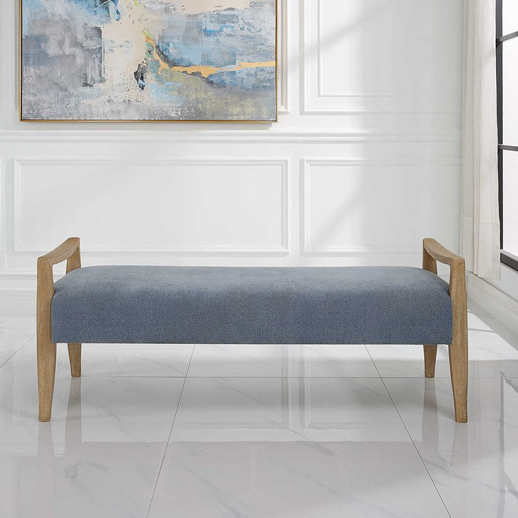 Uttermost Daylight Bench Sky Blue Seat With Natural Oak Base - Image 1
