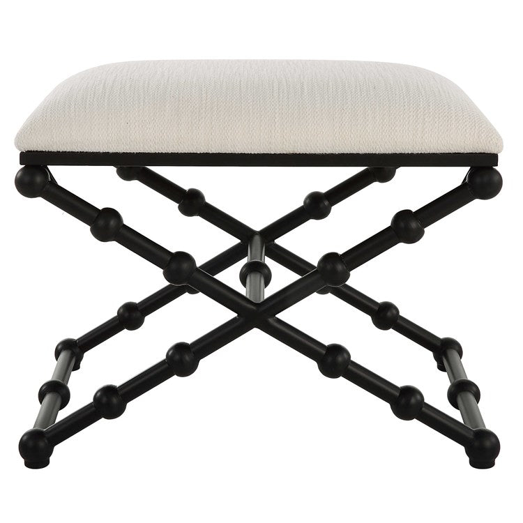 Uttermost Iron Drops Textured White Performance Fabric Seat Modern Black Iron Small Bench - Image 3