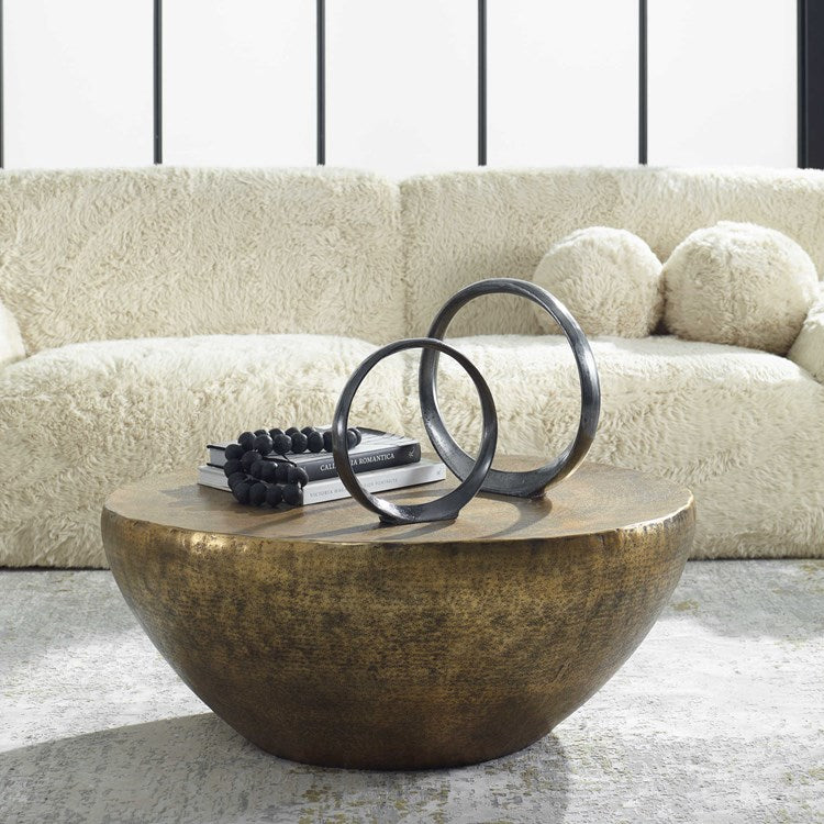 Uttermost Gilded Dome Antique Gold Hammered Aluminum Modern Round Coffee Table - Image 3