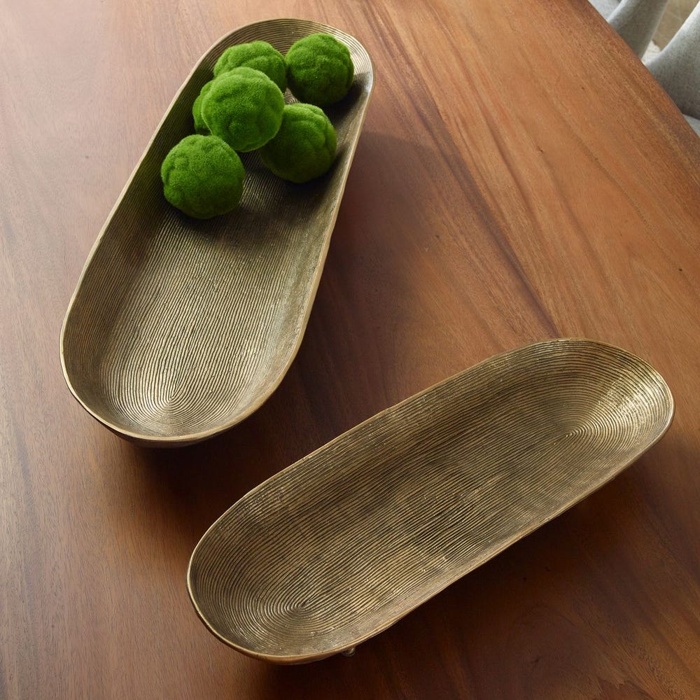 Uttermost Stratum Set of 2 Antique Brass Oval Bowls - Image 1