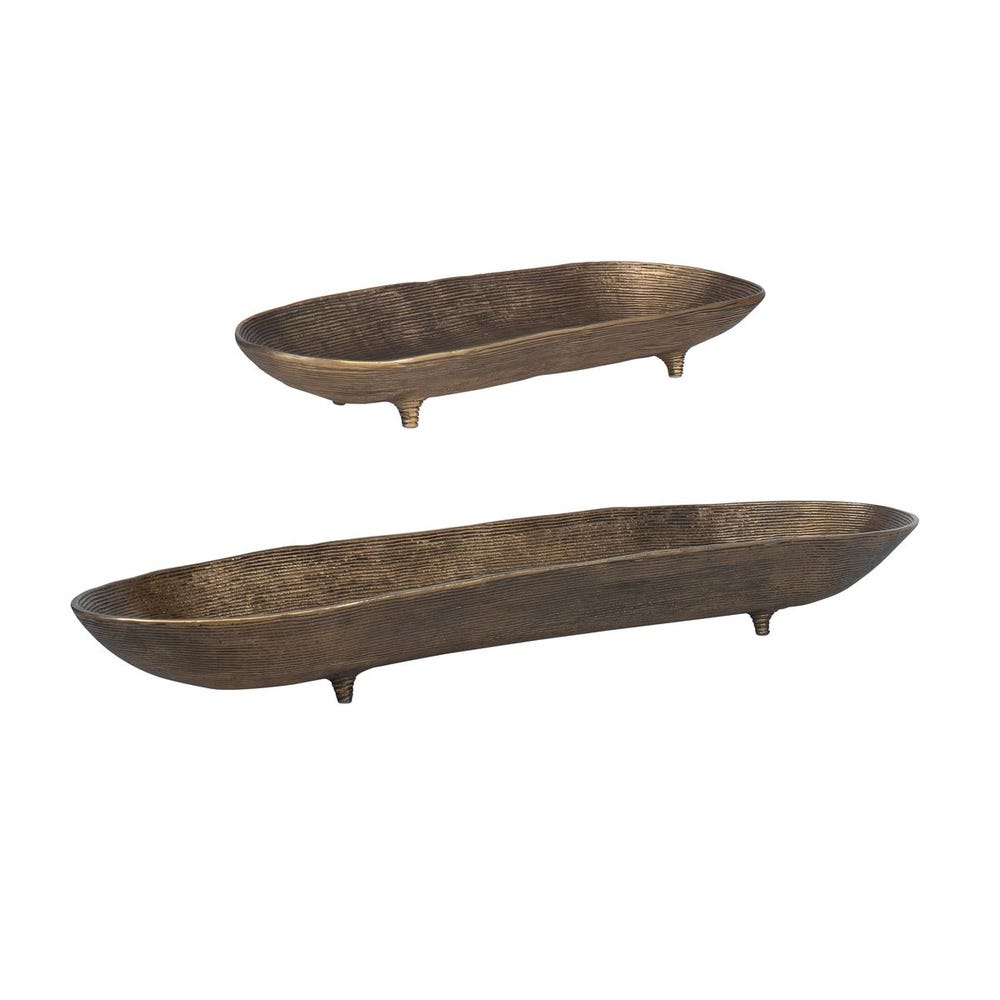 Uttermost Stratum Set of 2 Antique Brass Oval Bowls - Image 3