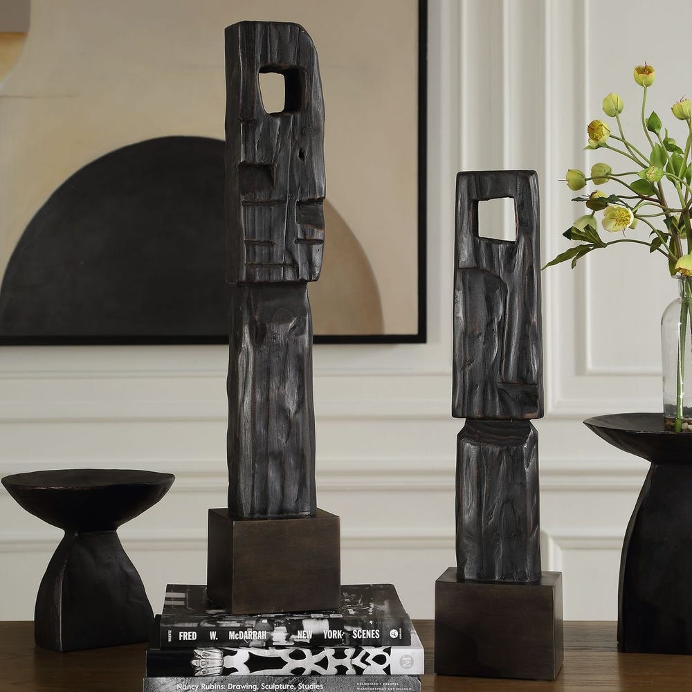Uttermost Cipher Set of 2 Wood Sculpture Totems - Image 1