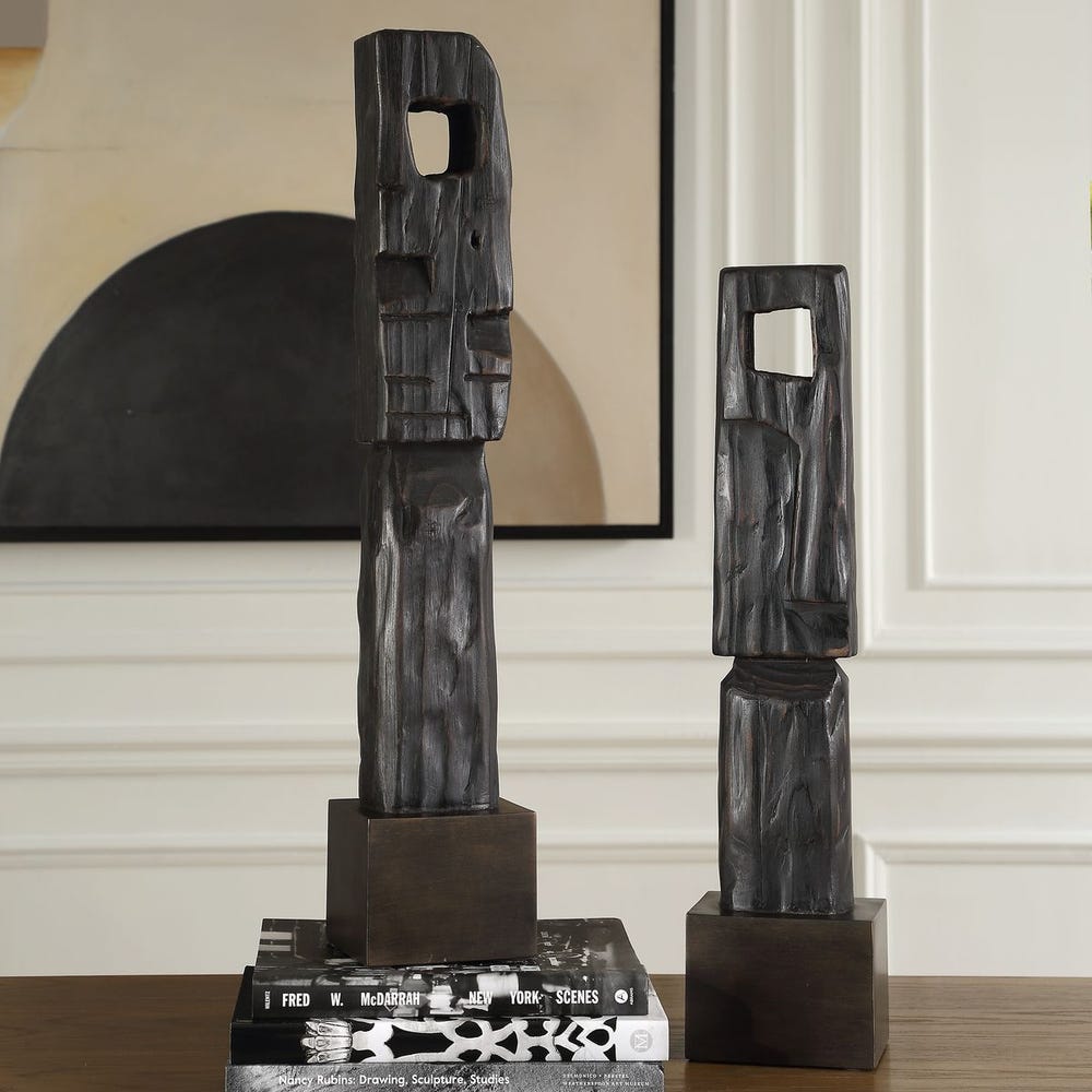 Uttermost Cipher Set of 2 Wood Sculpture Totems - Image 2