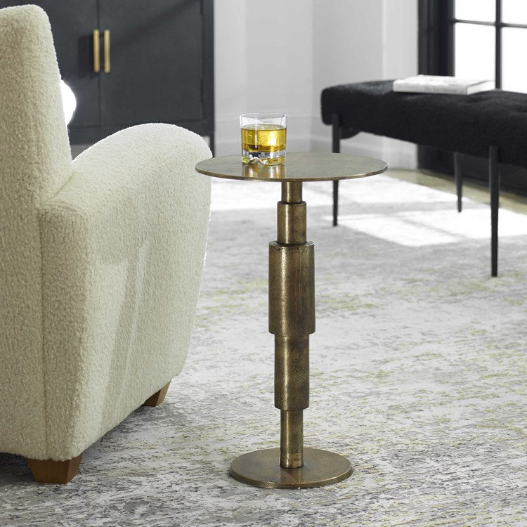 Uttermost Descend Antique Gold Textured Aluminum Modern Round Accent Table - Image 1