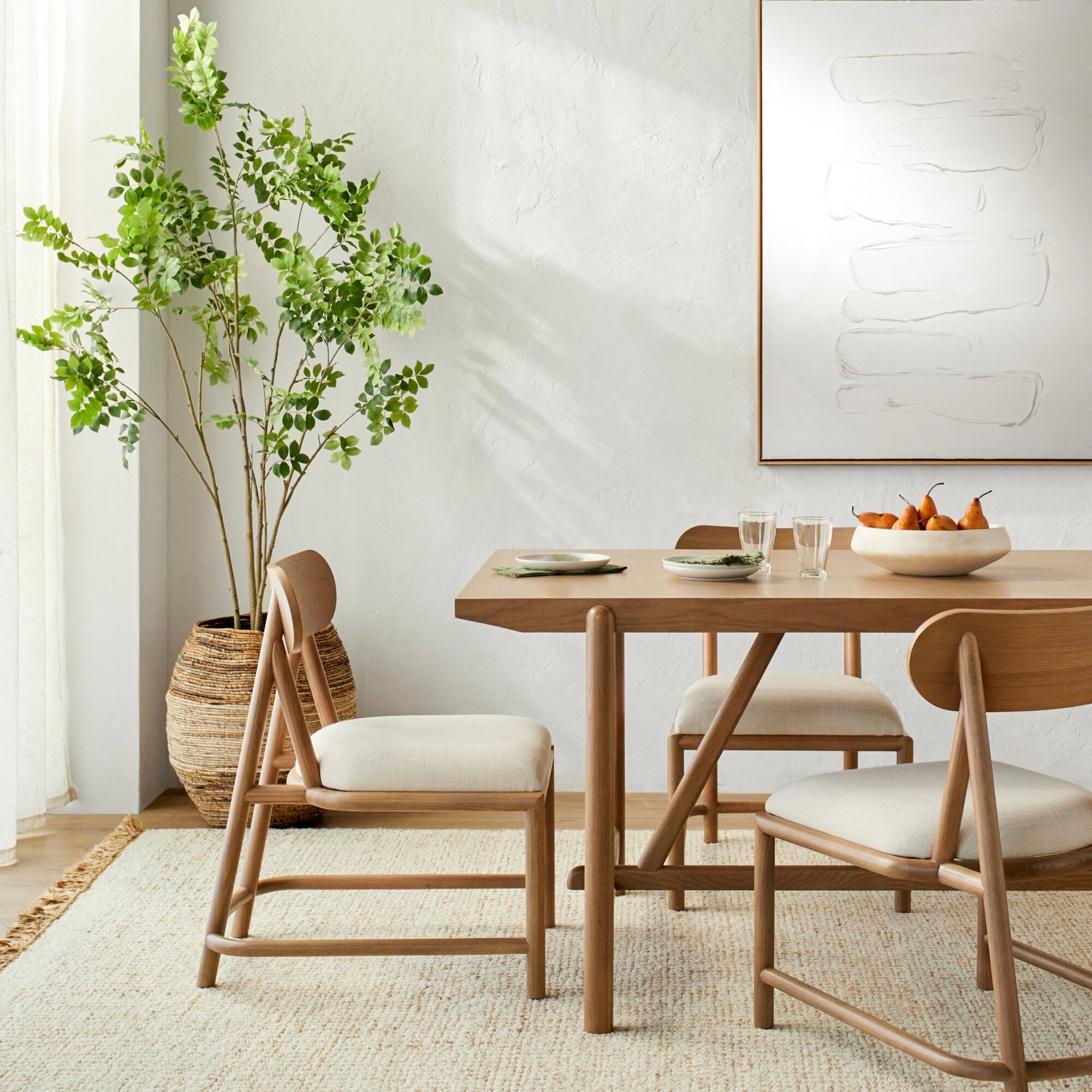 Surya Keating Modern Wheat Oak Set of 2 Wood Dining Chairs With Cushioned Seat - Image 1