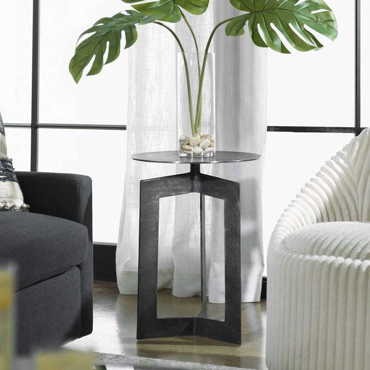 Uttermost Deltoid Gunmetal and Bronze Aluminum Modern Round Accent Table - Image 1