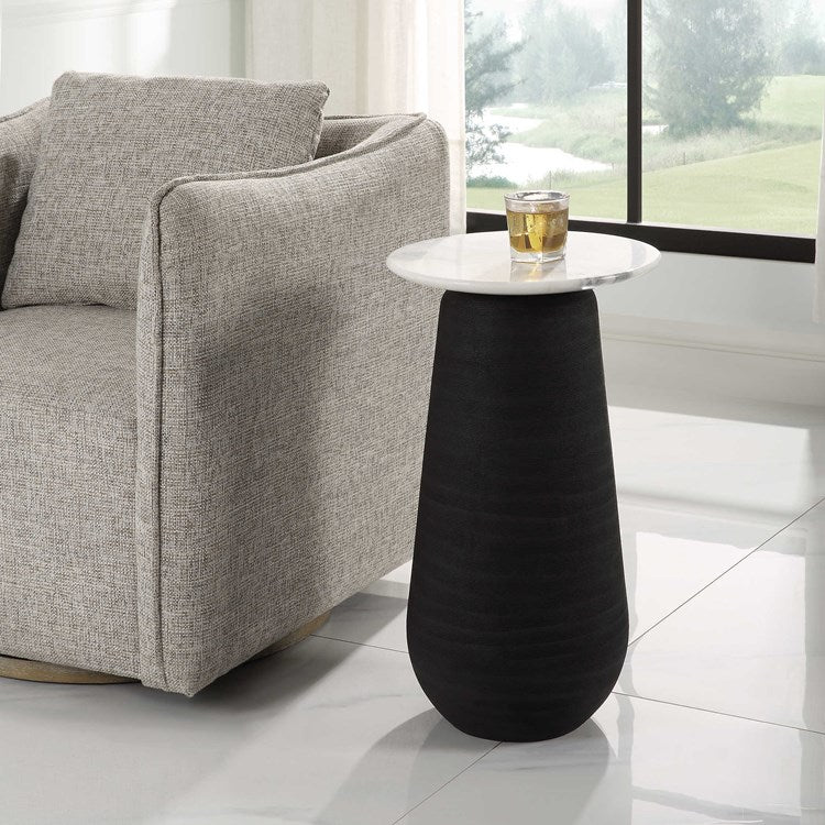 Uttermost Total Eclipse White Marble Top With Black Base Round Accent Table