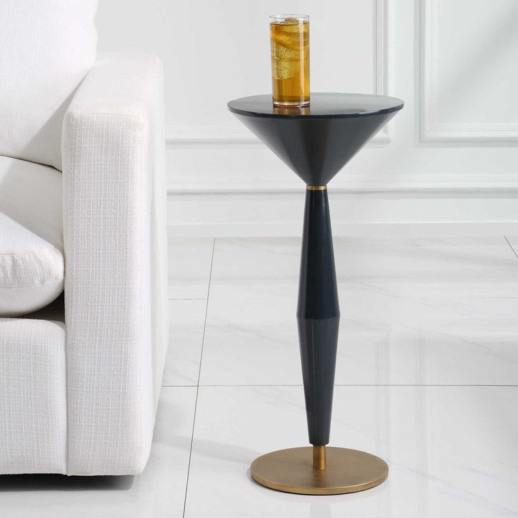 Uttermost Luster Lacquered Navy Blue with Antique Brass Accents Modern Round Accent Table - Image 1