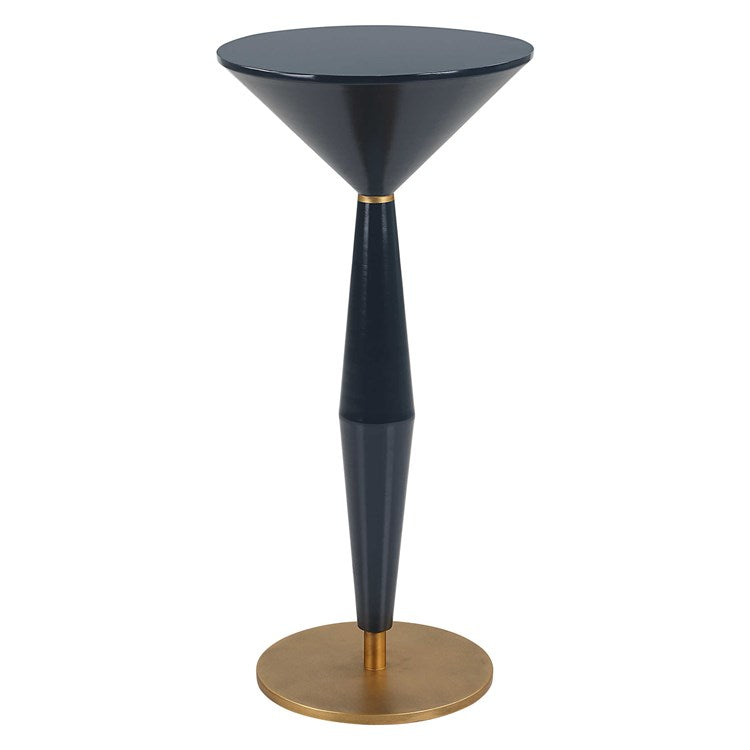 Uttermost Luster Lacquered Navy Blue with Antique Brass Accents Modern Round Accent Table - Image 2