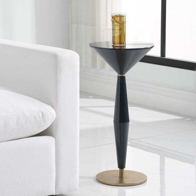 Uttermost Luster Lacquered Navy Blue with Antique Brass Accents Modern Round Accent Table - Image 3