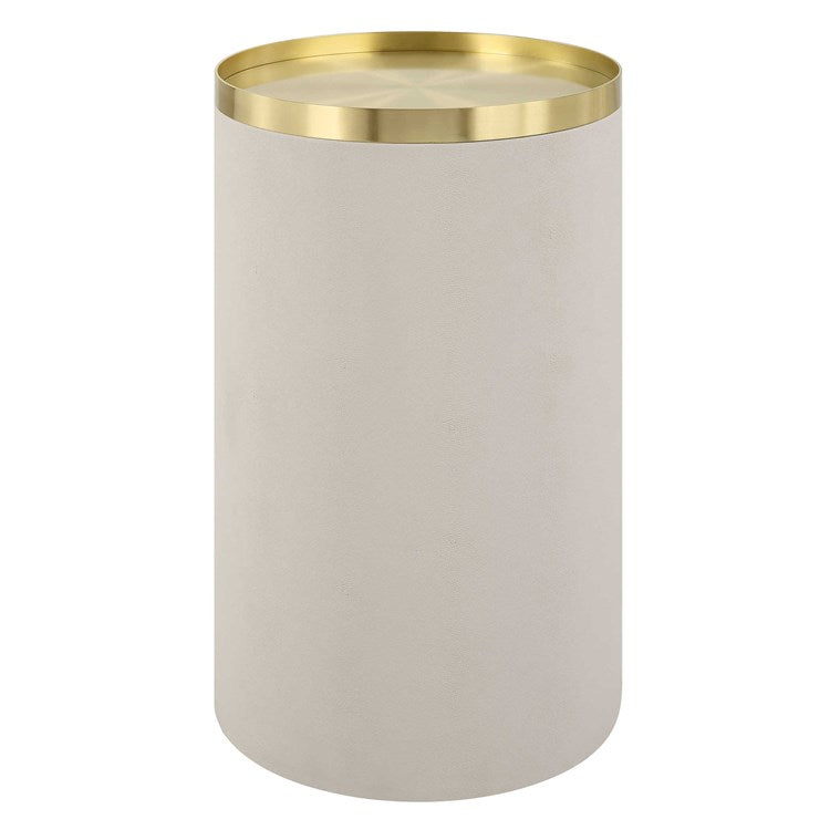 Uttermost Circuit White Faux Shagreen with Brushed Brass Accents Modern Round Accent Table - Image 2