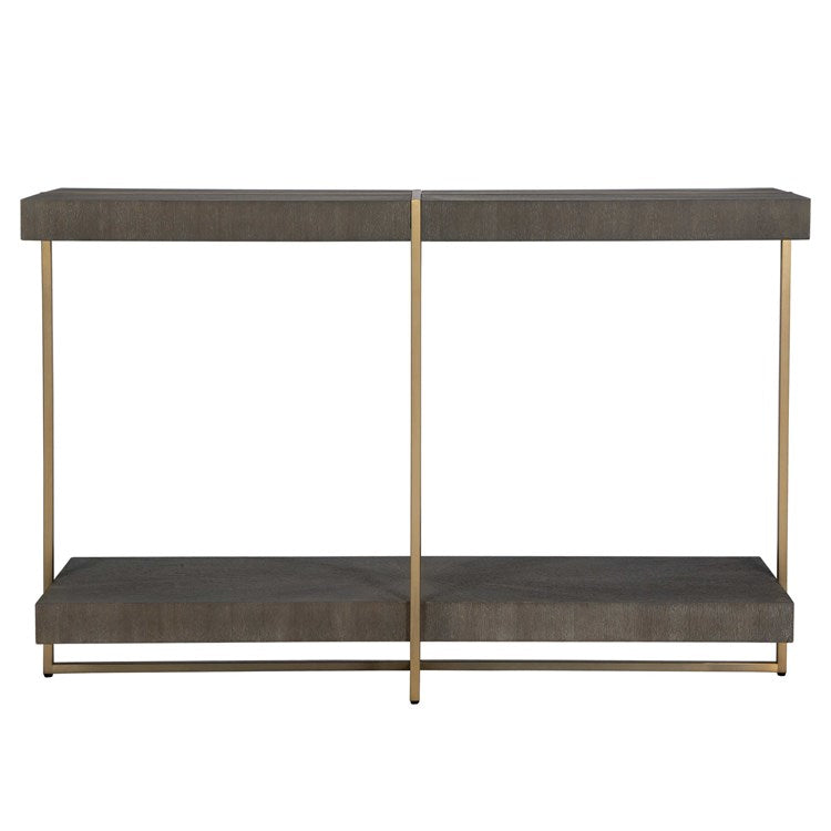 Uttermost Taja Gray Glazed Walnut Stain With Brushed Brass Base Contemporary Console Table - Image 2
