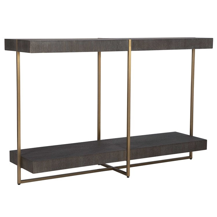 Uttermost Taja Gray Glazed Walnut Stain With Brushed Brass Base Contemporary Console Table - Image 3