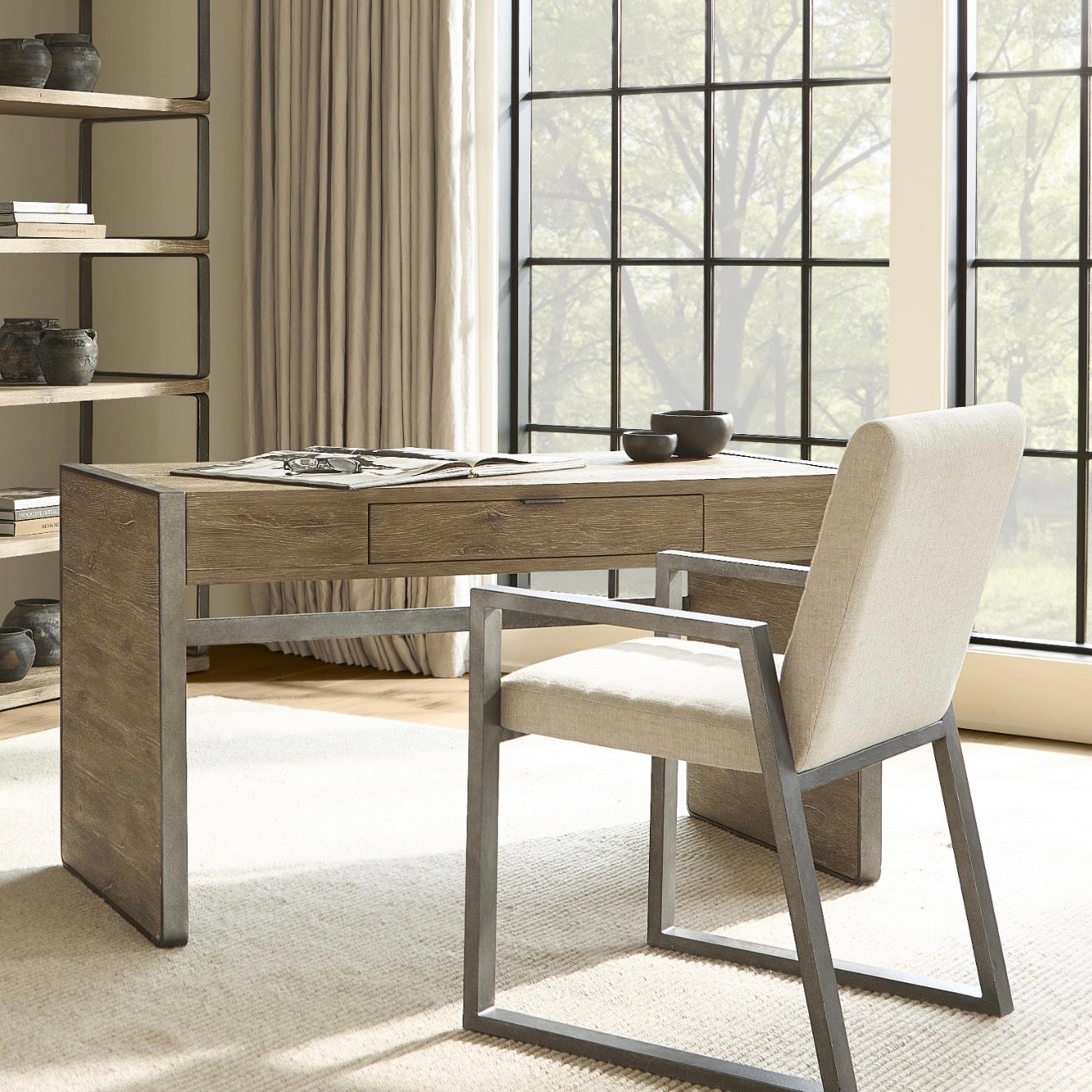 Bernhardt Tribeca Workspace Collection Desk ~ Distressed Wood Top with Steel Base