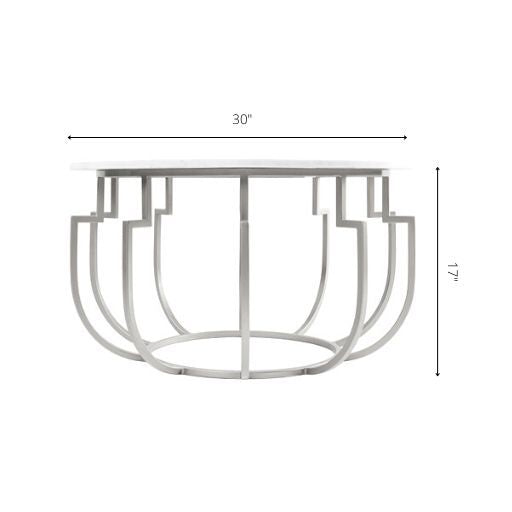 Surya Hendrix Modern White Marble Top With Champagne Metal Base Round Coffee Table HNX-004 - Image 3