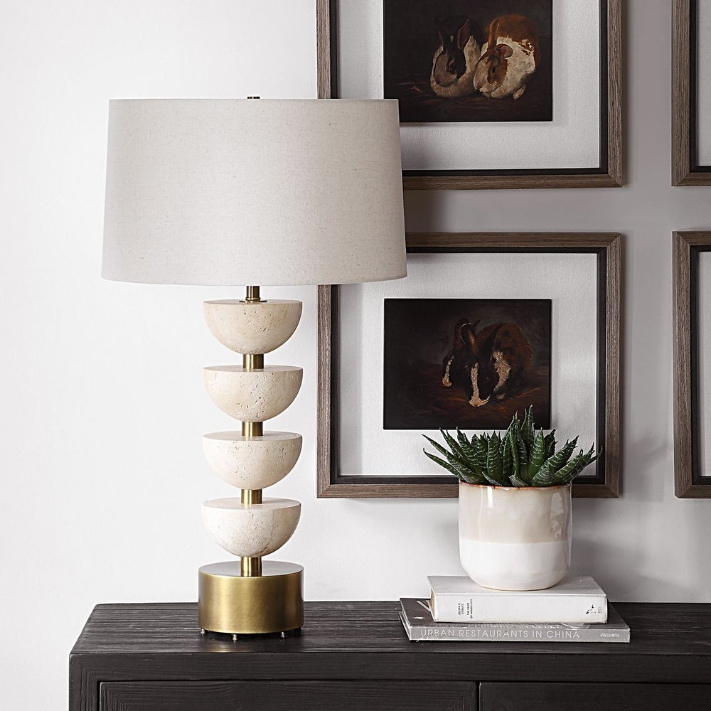 Uttermost Hemisphere Travertine with Brushed Brass Table Lamp - Image 3