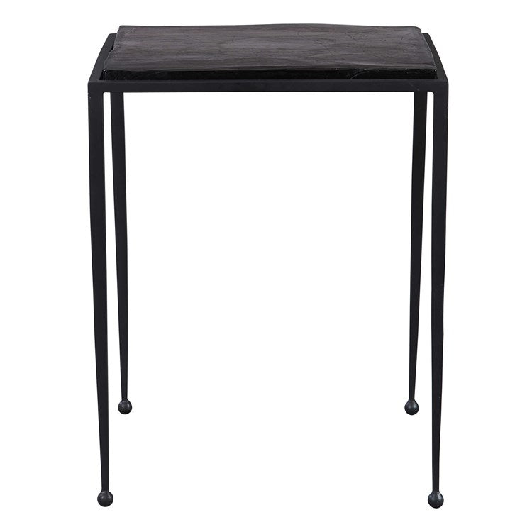 Uttermost Wavelet Textured Charcoal Glass With Matte Black Iron Accent Side Table