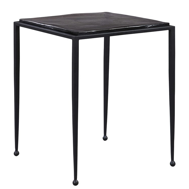 Uttermost Wavelet Textured Charcoal Glass With Matte Black Iron Accent Side Table - Image 3