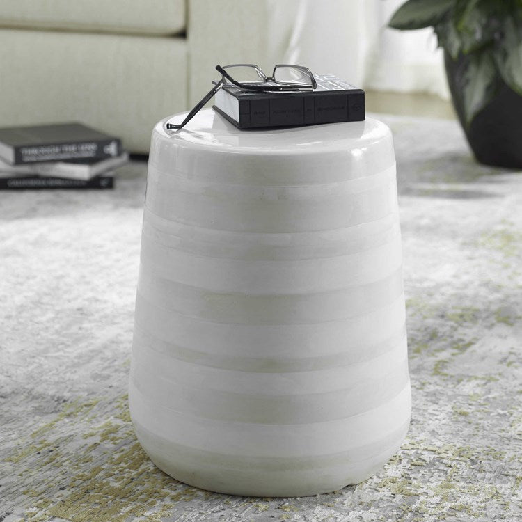 Uttermost Desert Plains Matte White Glaze Garden Stool - Image 1
