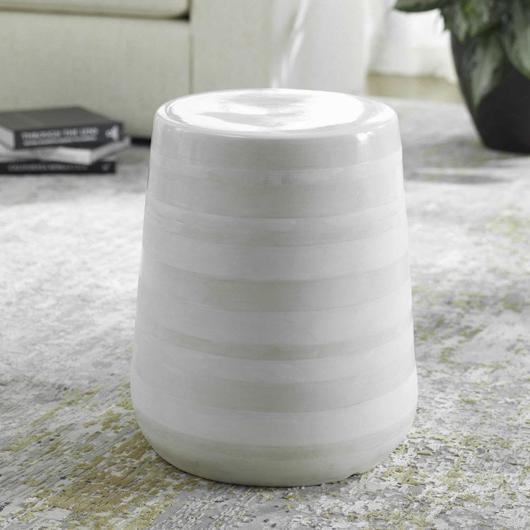 Uttermost Desert Plains Matte White Glaze Garden Stool - Image 3