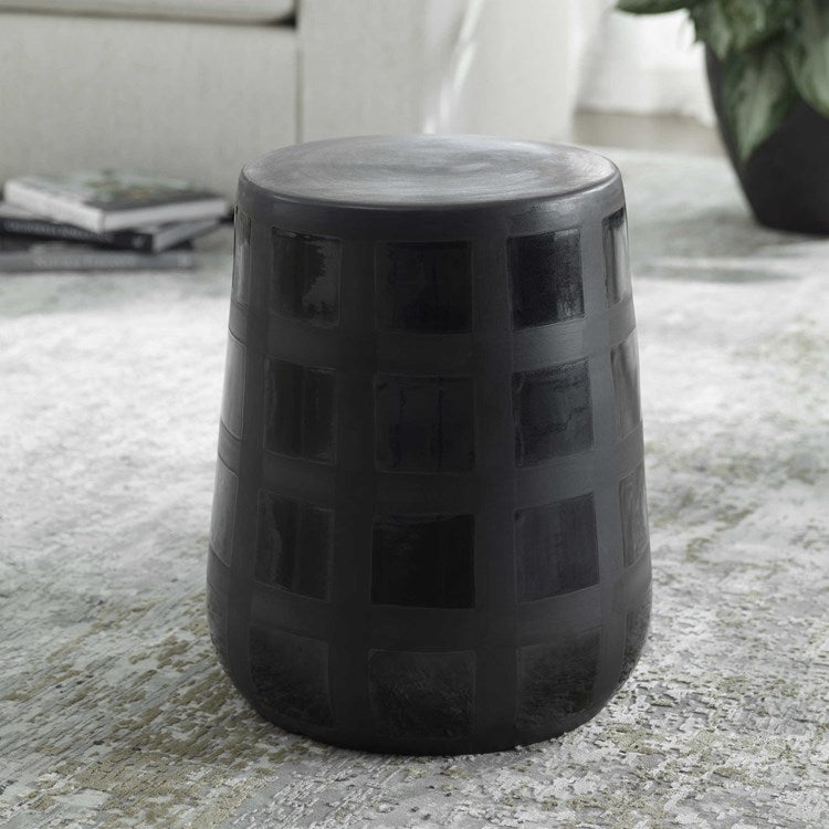 Uttermost Patchwork Matte Black Glaze Modern Garden Stool - Image 1